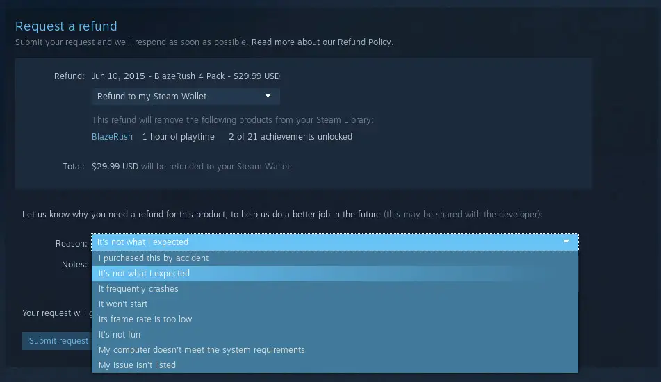 Refund of Discounted Games on Steam